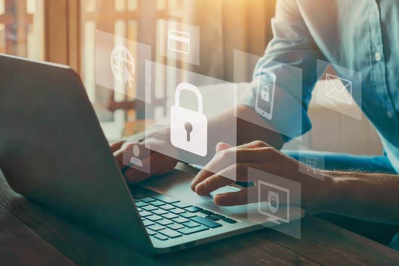 Laptop with privacy icons